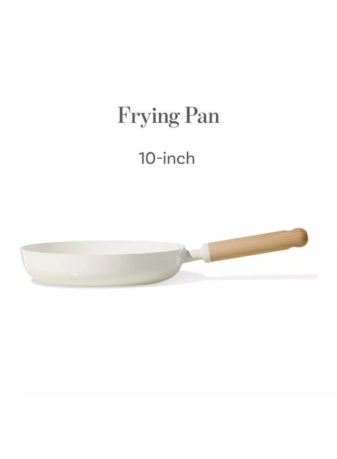 كاروت مقلاة كاروت 10 بوصات سيراميك غير لاصقة بطلاء صحي غير سام خالٍ من PFAS، بمقبض بتصميم خشبي وقاعدة توزيع حرارة متساوٍ، متوافقة مع جميع المواقد وآمنة لغسالة الصحون (كريمي) - Image 4